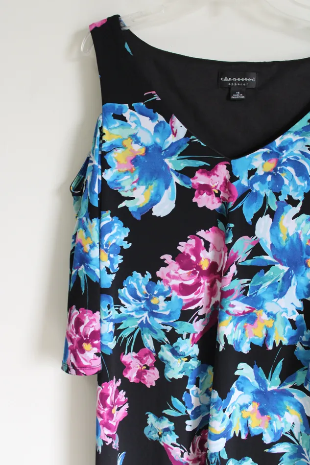 Connected Connected Apparel Blue Floral Cold Shoulder Dress 16 Rings