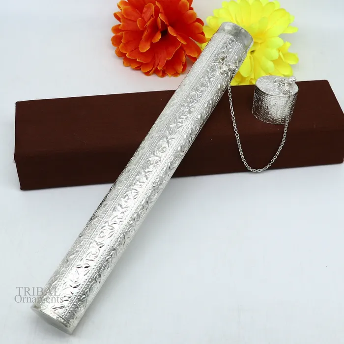 Earrings TRIBAL ORNAMENTS 10 Vintage design handmade solid silver incense sticks box holder Agarbatti box trinket box fabulous royal puja temple article su651