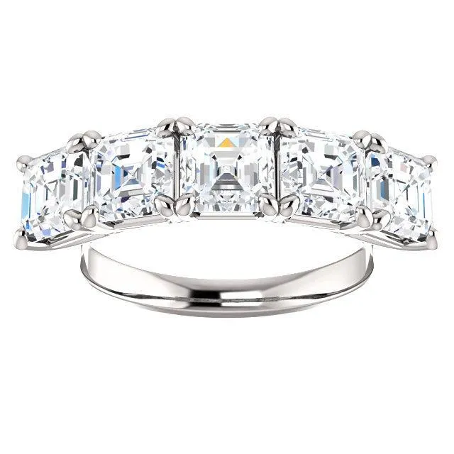 Fire Brilliance Estella Asscher Moissanite Anniversary Band Rings