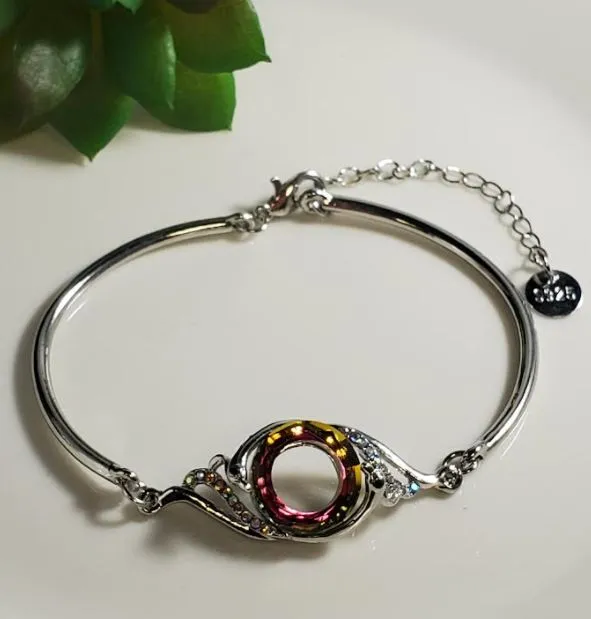 polly Bracelets B107 Silver Iridescent Yellow Gemstone Peacock Bracelet S925