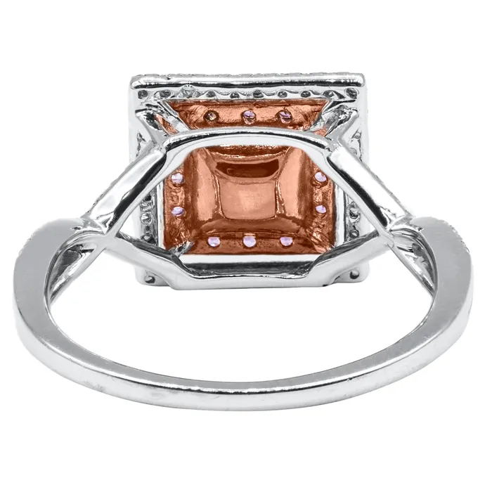 Rings Fire Brilliance 55mm Princess Cut Moissanite Diamond Pink Sapphire 14k Gold Double Halo with Infinity Ring
