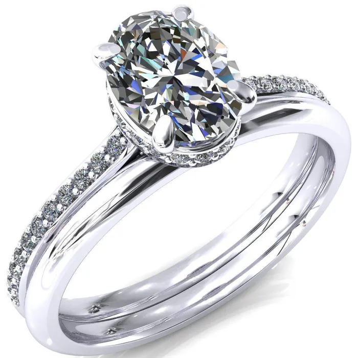 Rings Fire Brilliance Kiki Oval Center Stone 4 Prongs Claw Floating Halo 12 Pinpoint Inverted Cathedral Ring