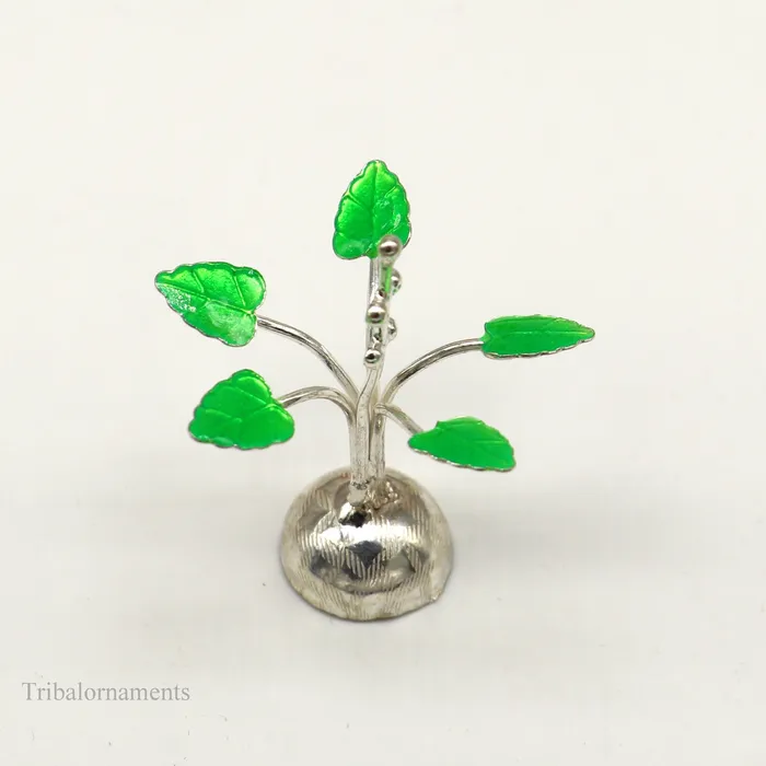 Rings Solid sterling silver handmade mini tulsi plant basil rosary plant for puja temple article excellent customized silver utensils su447 TRIBAL ORNAMENTS