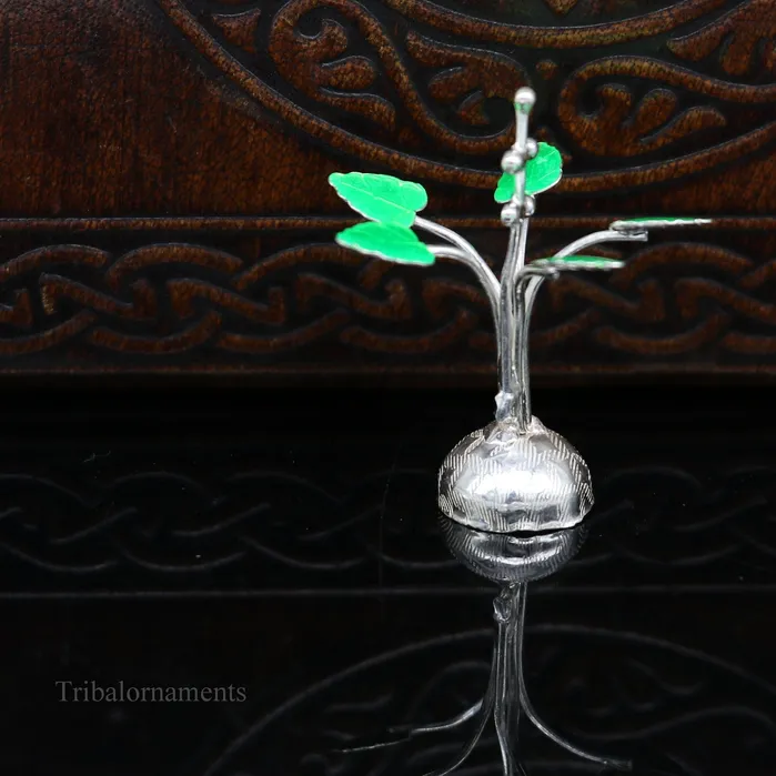 Rings Solid sterling silver handmade mini tulsi plant basil rosary plant for puja temple article excellent customized silver utensils su447 TRIBAL ORNAMENTS
