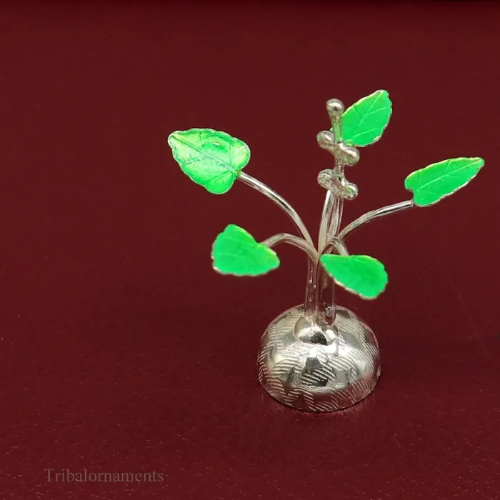 Rings Solid sterling silver handmade mini tulsi plant basil rosary plant for puja temple article excellent customized silver utensils su447 TRIBAL ORNAMENTS