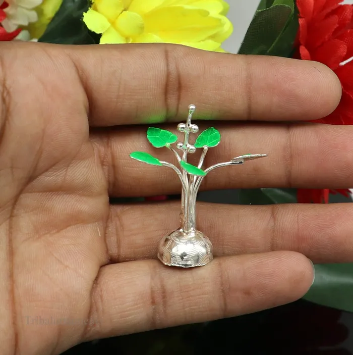 Rings Solid sterling silver handmade mini tulsi plant basil rosary plant for puja temple article excellent customized silver utensils su447 TRIBAL ORNAMENTS