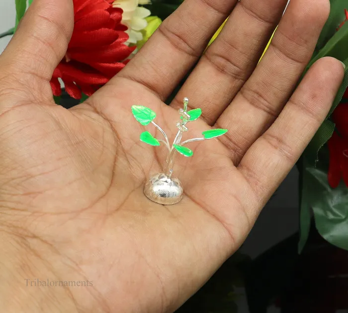 Rings Solid sterling silver handmade mini tulsi plant basil rosary plant for puja temple article excellent customized silver utensils su447 TRIBAL ORNAMENTS