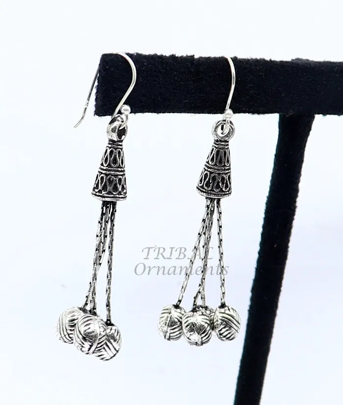 TRIBAL ORNAMENTS Earrings 925 sterling silver handmade fabulous hoops earring with gorgeous hanging drops customized large earring personalized gift s1142