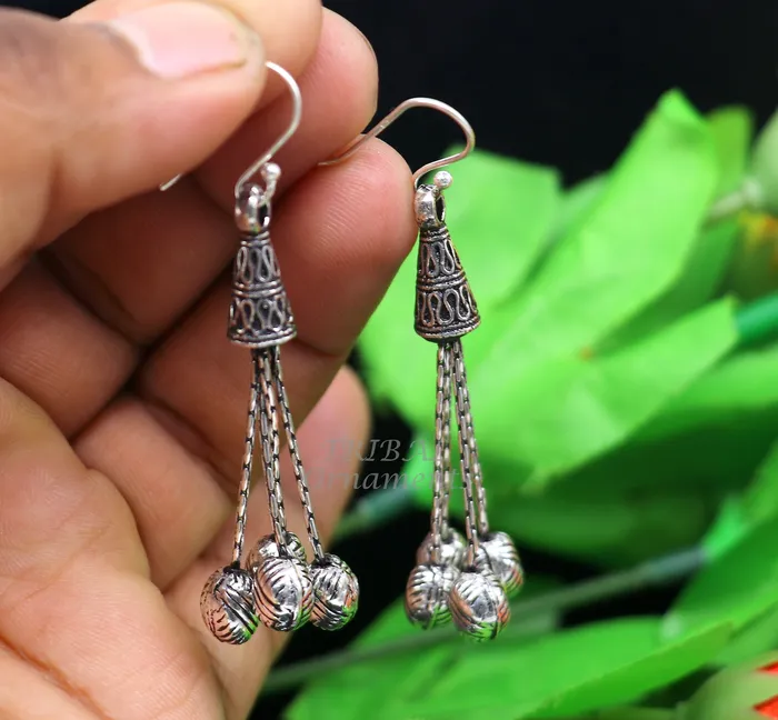 TRIBAL ORNAMENTS Earrings 925 sterling silver handmade fabulous hoops earring with gorgeous hanging drops customized large earring personalized gift s1142