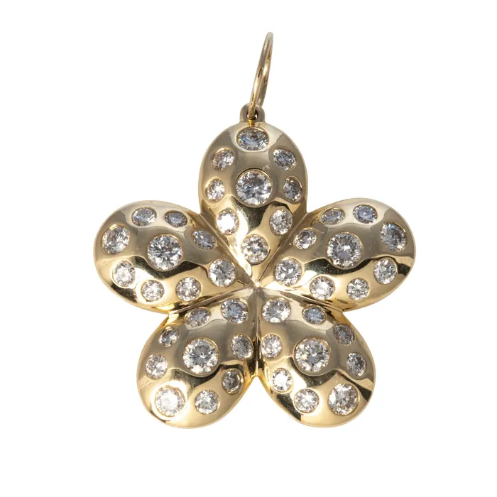 245ctw Diamond 14K Yellow Gold Flower Pendant Croghans Necklaces