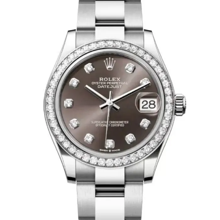 Bracelets Rolex Datejust 31mm Ref 278384rbr0009 Dark Grey Diamond Dial Diamond Bezel Stainless Steel Oyster Bracelet Womens Watch Rolex