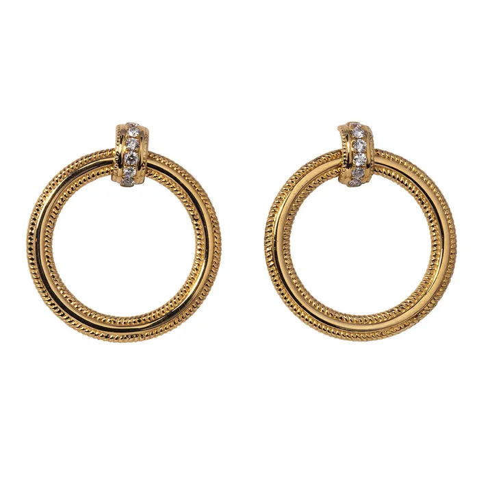 Croghans Earrings Diamond 18K Yellow Gold Door Knocker Earrings