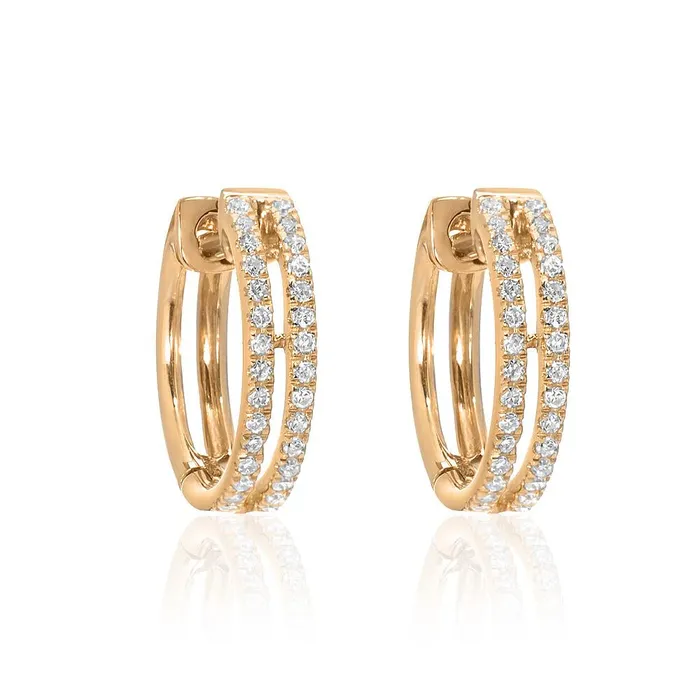 Croghans Earrings Diamond Double Row 14K Gold 85mm Huggie Earrings