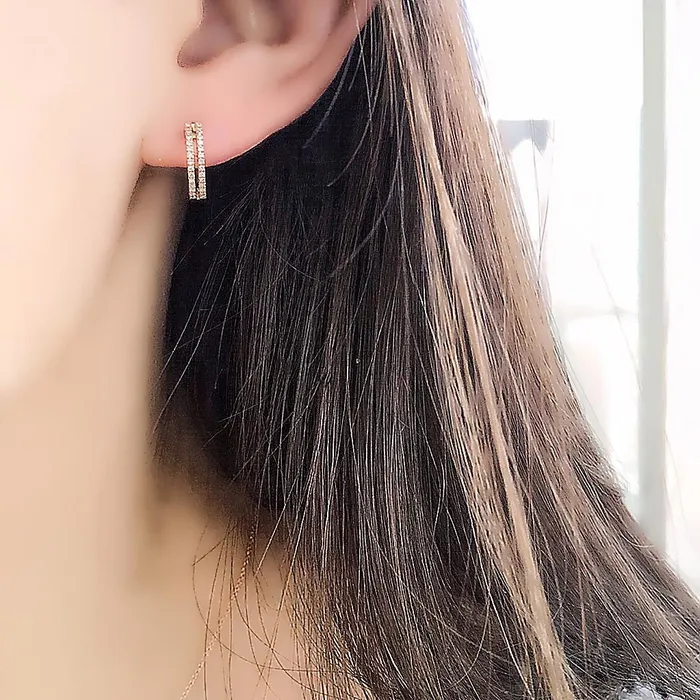 Croghans Earrings Diamond Double Row 14K Gold 85mm Huggie Earrings