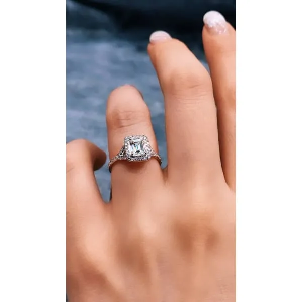 Diamond Source NYC Rings Halo Diamond Engagement Ring Set in 14K White Gold 135ct tw Emerald Cut Round Brilliant Natural Diamonds