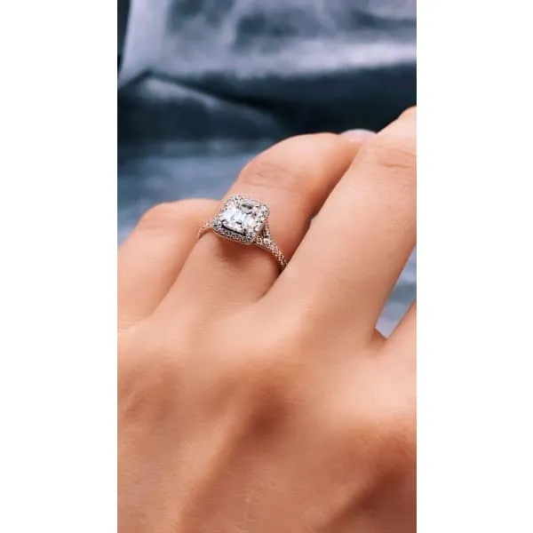 Diamond Source NYC Rings Halo Diamond Engagement Ring Set in 14K White Gold 135ct tw Emerald Cut Round Brilliant Natural Diamonds