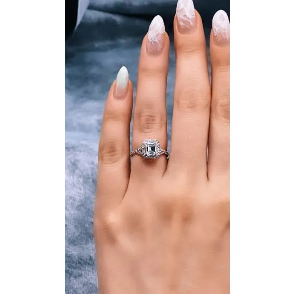 Diamond Source NYC Rings Halo Diamond Engagement Ring Set in 14K White Gold 135ct tw Emerald Cut Round Brilliant Natural Diamonds