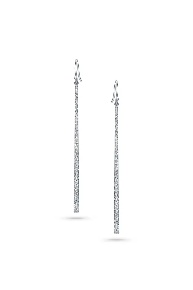 Earrings CJ Charles Jewelers 18k White Gold Diamond Long Bar Drop Earrings