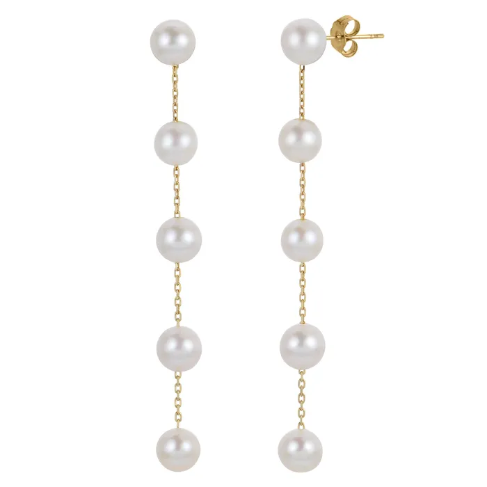 Earrings Croghans Freshwater Pearl Station Drop 14K Yellow Gold Earrings