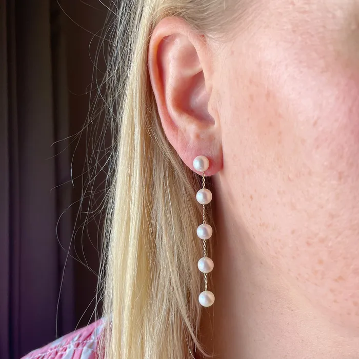 Earrings Croghans Freshwater Pearl Station Drop 14K Yellow Gold Earrings