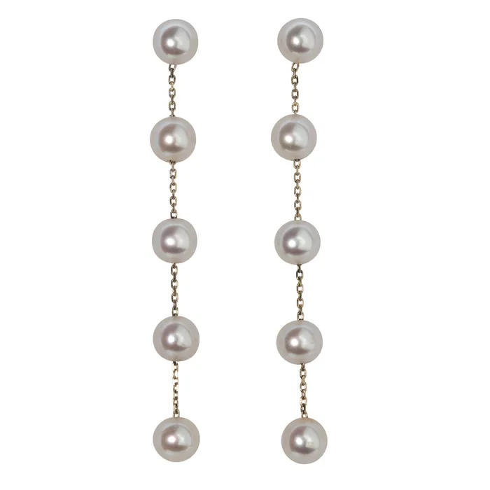 Earrings Croghans Freshwater Pearl Station Drop 14K Yellow Gold Earrings