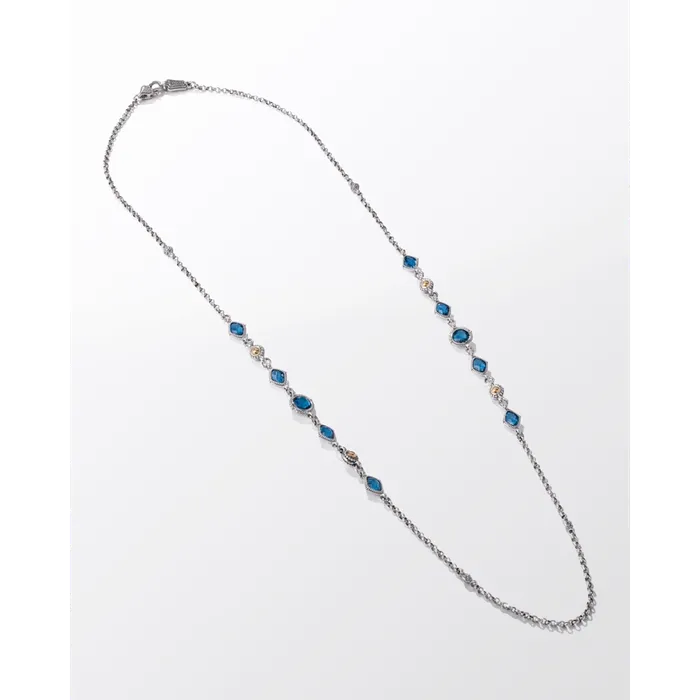 Konstantino Anthos Collection Silver and Gold Blue Spinel Prism Station Necklace Konstantino Necklaces