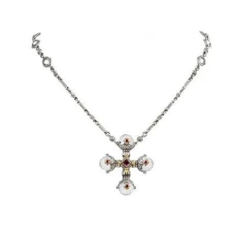 Konstantino Necklaces Konstantino Pythia Silver and 18K Gold Cross Necklace with Crystal Corundum Rhodolite
