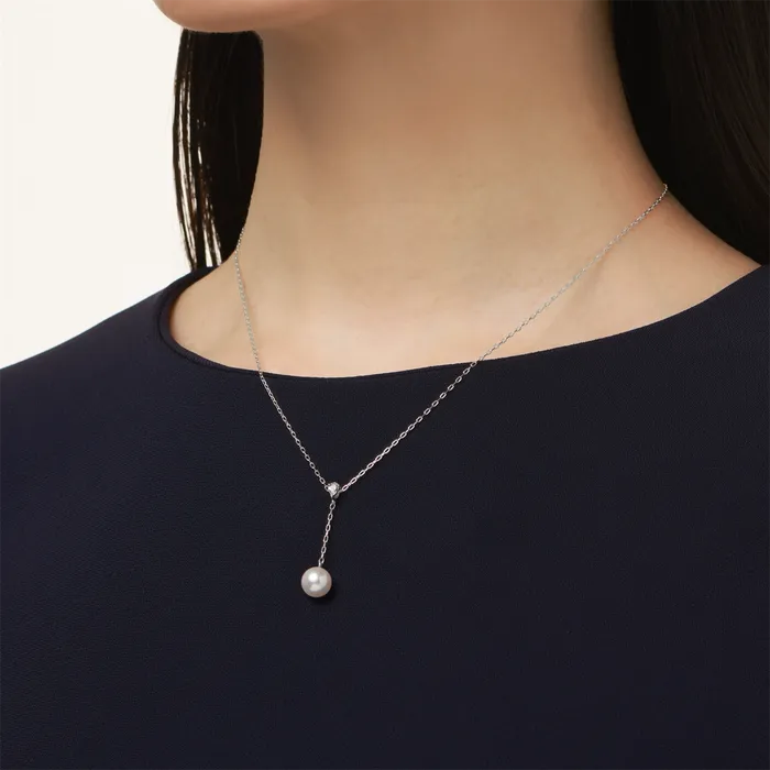 Mikimoto 18K White Gold Pearl and Diamond Necklace 1618 inch Mikimoto Necklaces