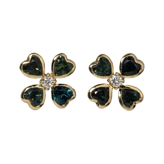 Mini Collection Earrings Green Sapphire Diamond 14K Gold Clover Stud Earrings Mini Collection Earrings Green Sapphire Diamond 14K Gold Clover Stud Earrings