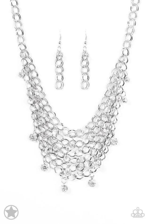 Paparazzi Necklace Blockbuster Fishing for Compliments SilverWhite Paparazzi Jewelry Necklaces