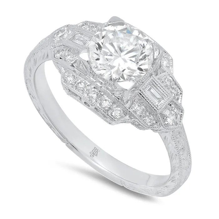 Rings 14K White Gold Art Deco Design Semi Mount Diamond Ring Engagement Collections Rings 14K White Gold Art Deco Design Semi Mount Diamond Ring Engagement Collections