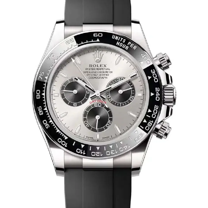Rolex Rolex Cosmograph Daytona 40mm Ref 126519LN Steel Bright Black Index Dial Ceramic Bezel 18K White Gold Case Black Oysterflex Bracelet Mens Watch Bracelets