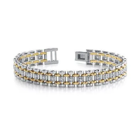 Bracelets GB 14K Two Tone Gold Natural Earth Mined Diamond Men Bracelet New Jewelry 250 Carats