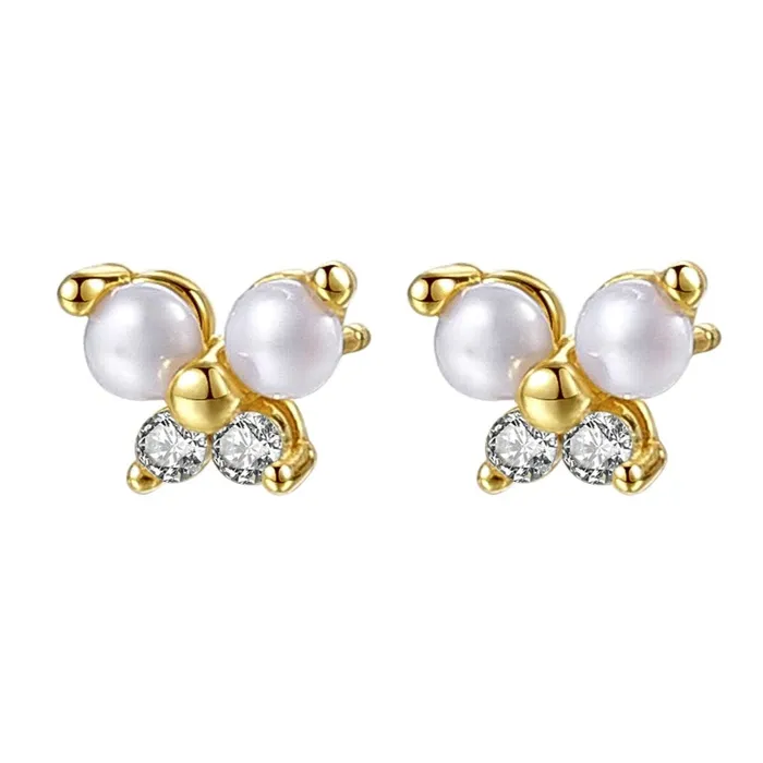 Butterfly Pearl Stud Earrings Sterling Silver Gold Hey Happiness Earrings