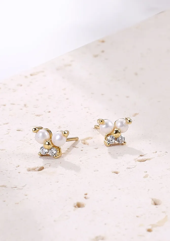 Butterfly Pearl Stud Earrings Sterling Silver Gold Hey Happiness Earrings Butterfly Pearl Stud Earrings Sterling Silver Gold Hey Happiness Earrings
