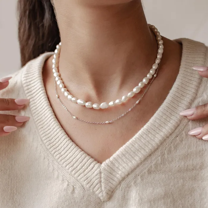 Double Grace Pearl Necklace Set Sterling Silver Hey Happiness Necklaces