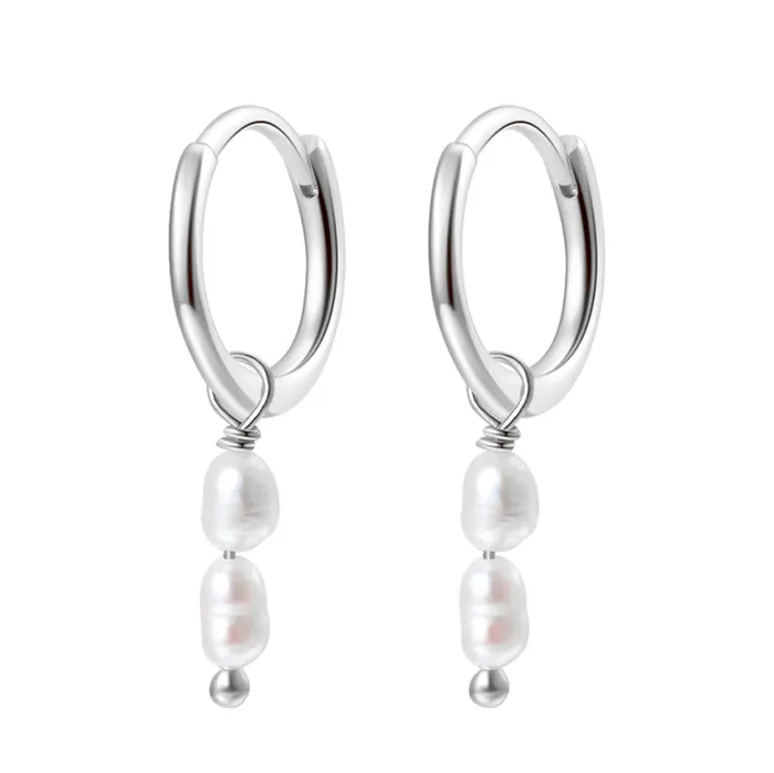Double Pearl Charm Hoop Earrings Sterling Silver Hey Happiness Earrings