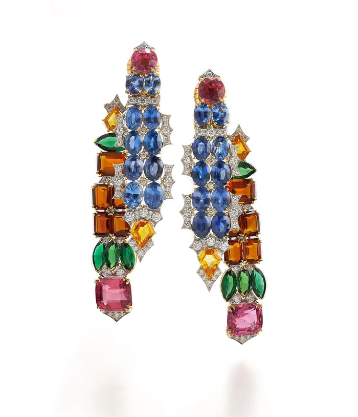 Earrings David Webb Workshop Streamer Earrings Rubellite Sapphire Tourmaline Citrine