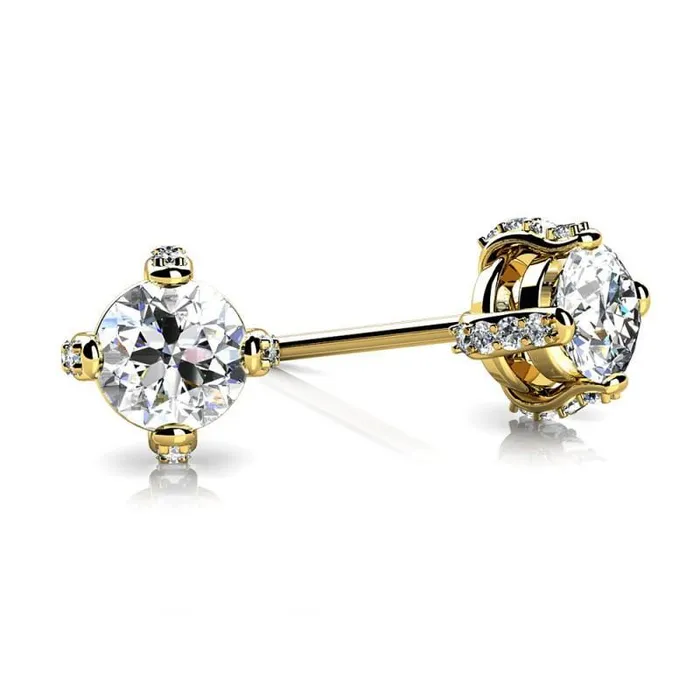 GB Earrings 150 Carats Prong Set Natural Earth Mined Diamond Stud Earring Yellow Gold 14K