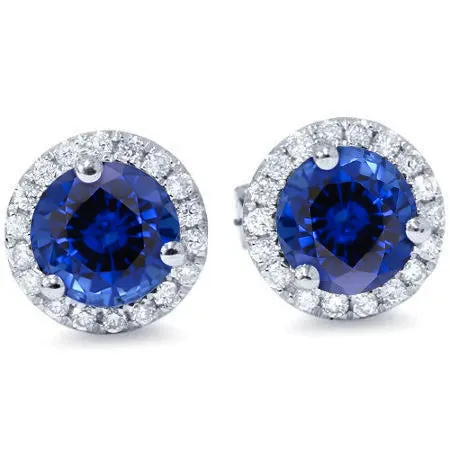 GB Earrings Sri Lankan Sapphire Round Cut Halo Natural Earth Mined Diamond Stud Earring 360 Carats