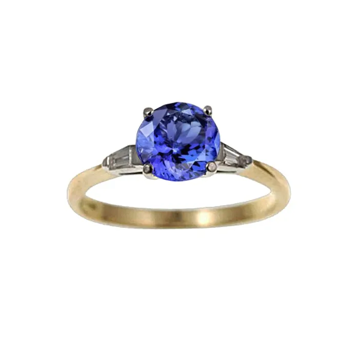 GB Rings 255 Carats Tanzanite And Baguette Natural Earth Mined Diamonds Three Stone Ring 14K GB Rings 255 Carats Tanzanite And Baguette Natural Earth Mined Diamonds Three Stone Ring 14K