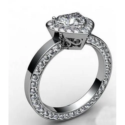 GB Rings Heart And Round Cut Natural Earth Mined Diamond Wedding Halo Ring White Gold 14K GB Rings Heart And Round Cut Natural Earth Mined Diamond Wedding Halo Ring White Gold 14K