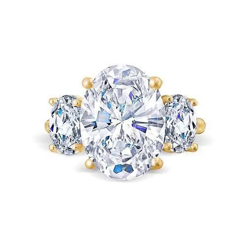 GB Rings Three Stone Women Big Lab Grown Diamond Oval Anniversary Ring Yellow Gold 1050 Ct GB Rings Three Stone Women Big Lab Grown Diamond Oval Anniversary Ring Yellow Gold 1050 Ct