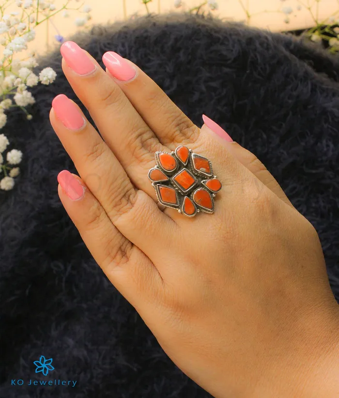 Gemstone Rings The Rudhira Silver Statement Open Finger Ring