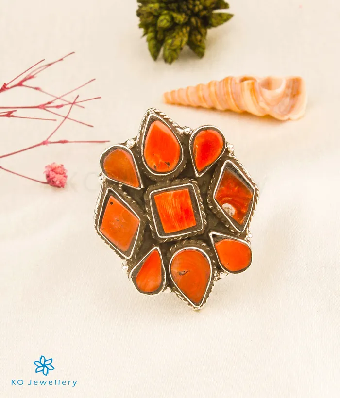 Gemstone Rings The Rudhira Silver Statement Open Finger Ring