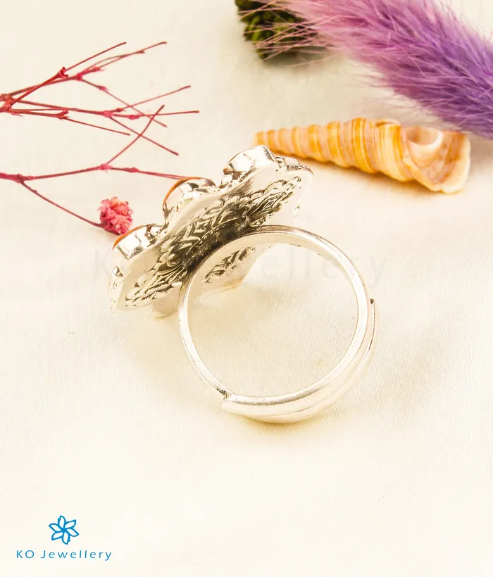 Gemstone Rings The Rudhira Silver Statement Open Finger Ring