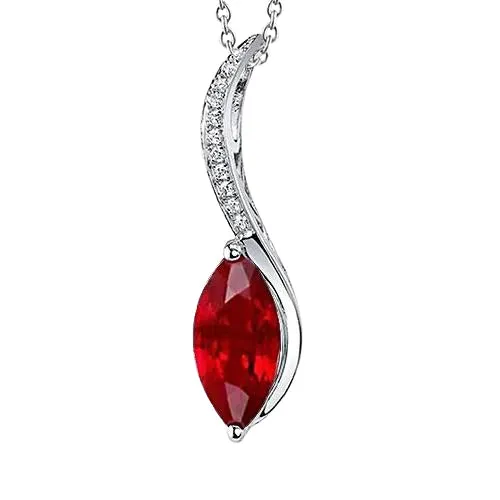 Gold White 14K 525 Ct Red Ruby With Natural Earth Mined Diamonds Pendant Necklace GB Necklaces