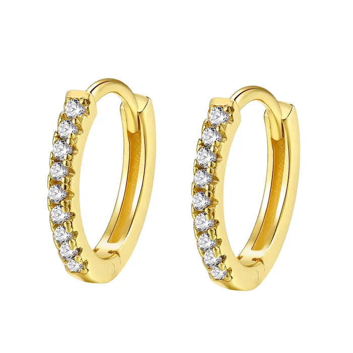 Hey Happiness Clear Stone Huggie Earrings Sterling Silver Gold Earrings