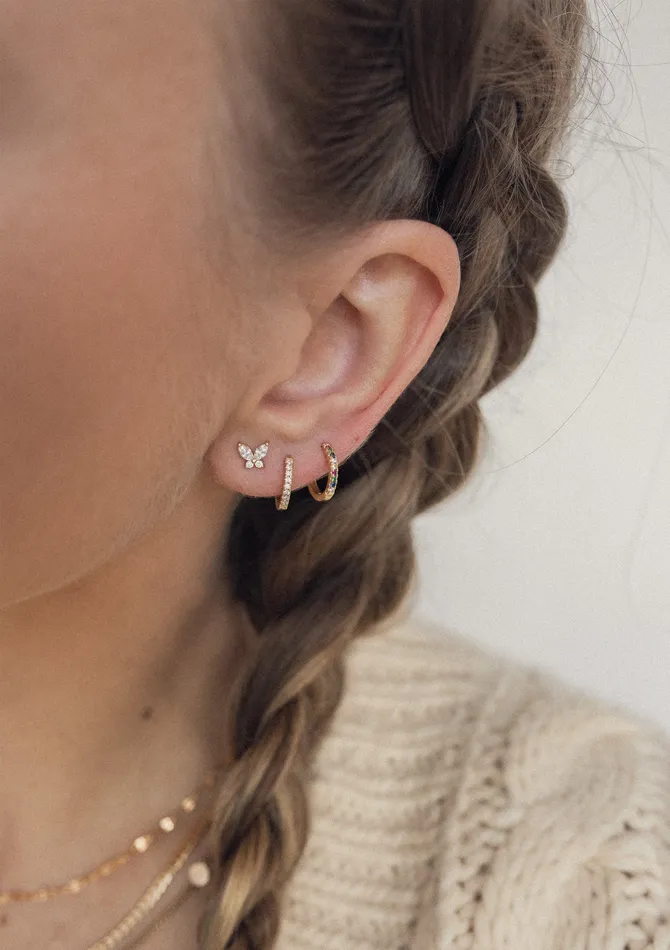 Hey Happiness Clear Stone Huggie Earrings Sterling Silver Gold Earrings