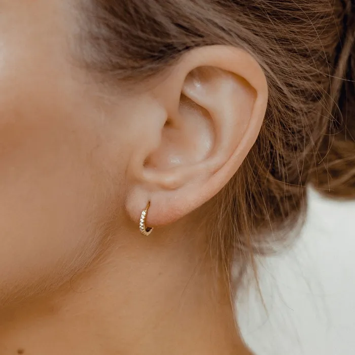 Hey Happiness Clear Stone Huggie Earrings Sterling Silver Gold Earrings